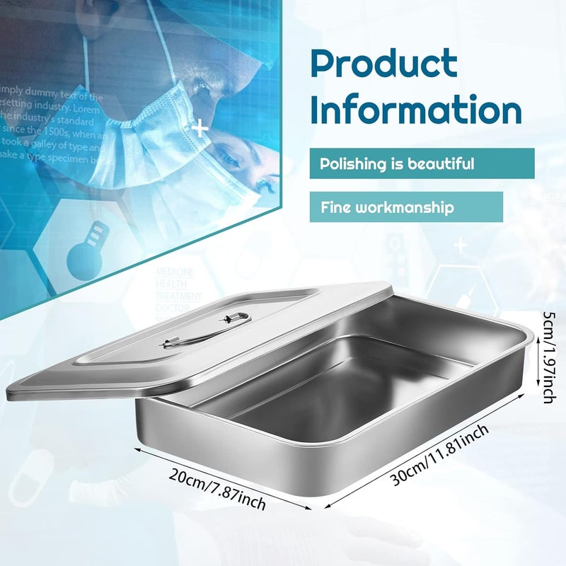 Fabbay Medical Surgical Trays 201 Stainless Steel Tray Dental Instruments Organizer Holder Sterilized Metal Box with Lid and Handle Grip for Medical Surgical Dental Instruments(12 Inch) - Image 2